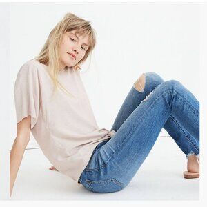 Madewell Button Back Tie Tee in Stripe Red Warm Nutmeg sz XL